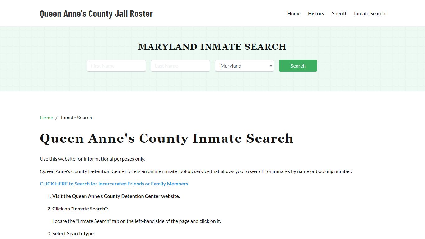 Queen Anne's County, MD Detainee Lookup