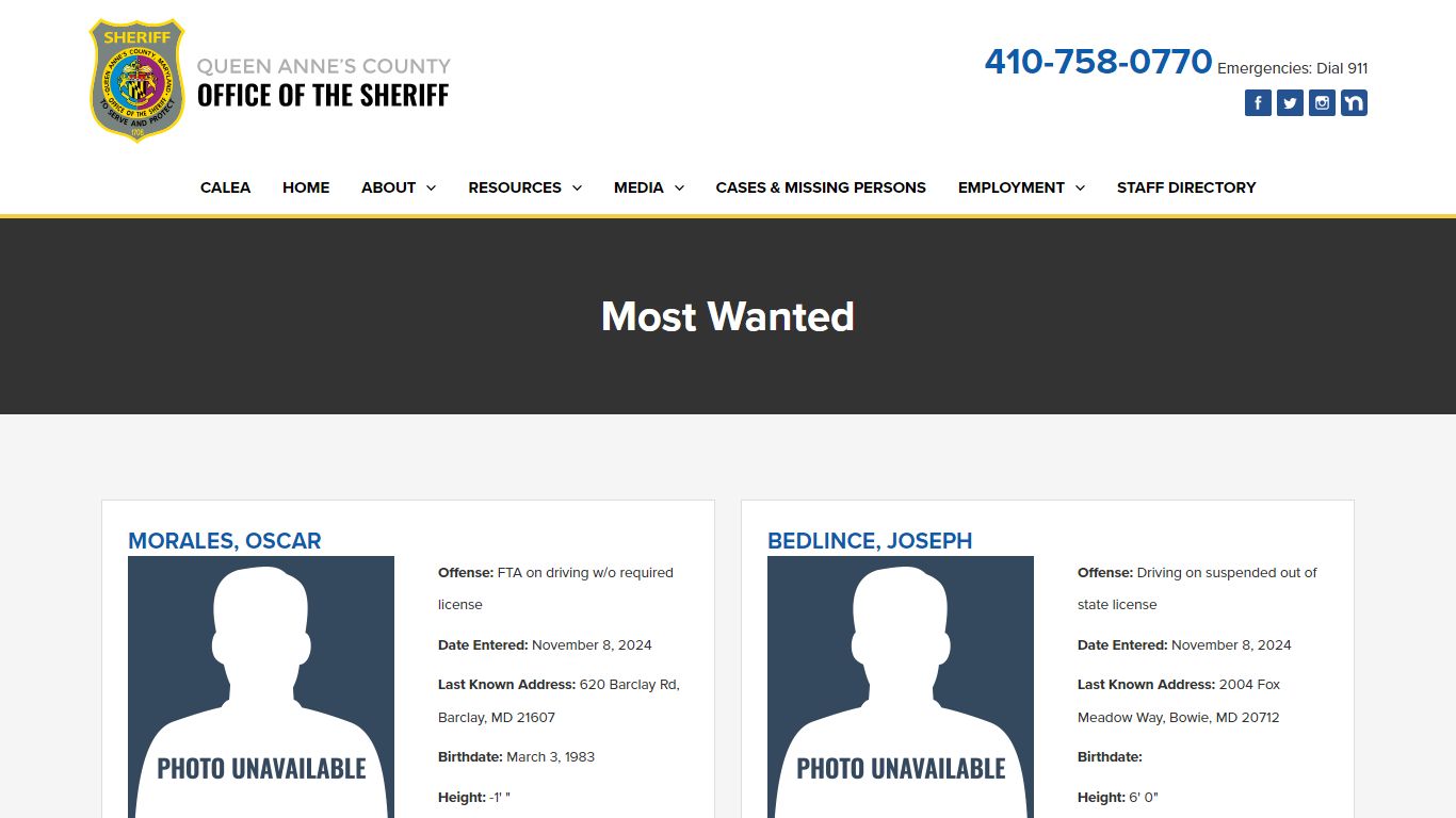 Most Wanted – Queen Anne's County Office of the Sheriff