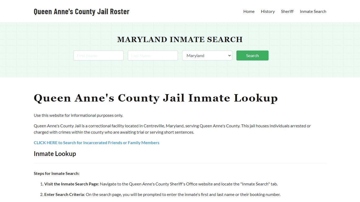 Queen Anne's County Jail Roster Lookup, MD, Inmate Search